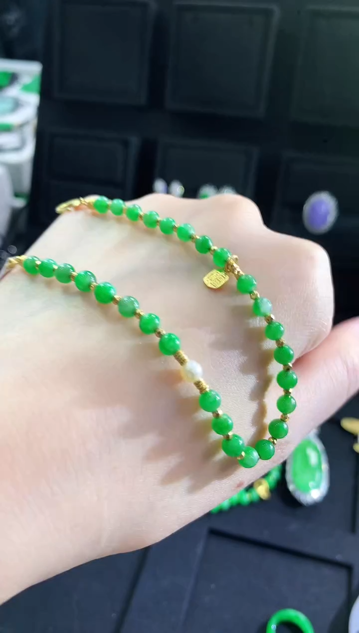 【闪购商品】翡翠手链18K金镶嵌手链