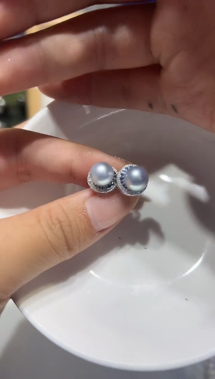 银S925镶嵌耳钉海水珍珠38