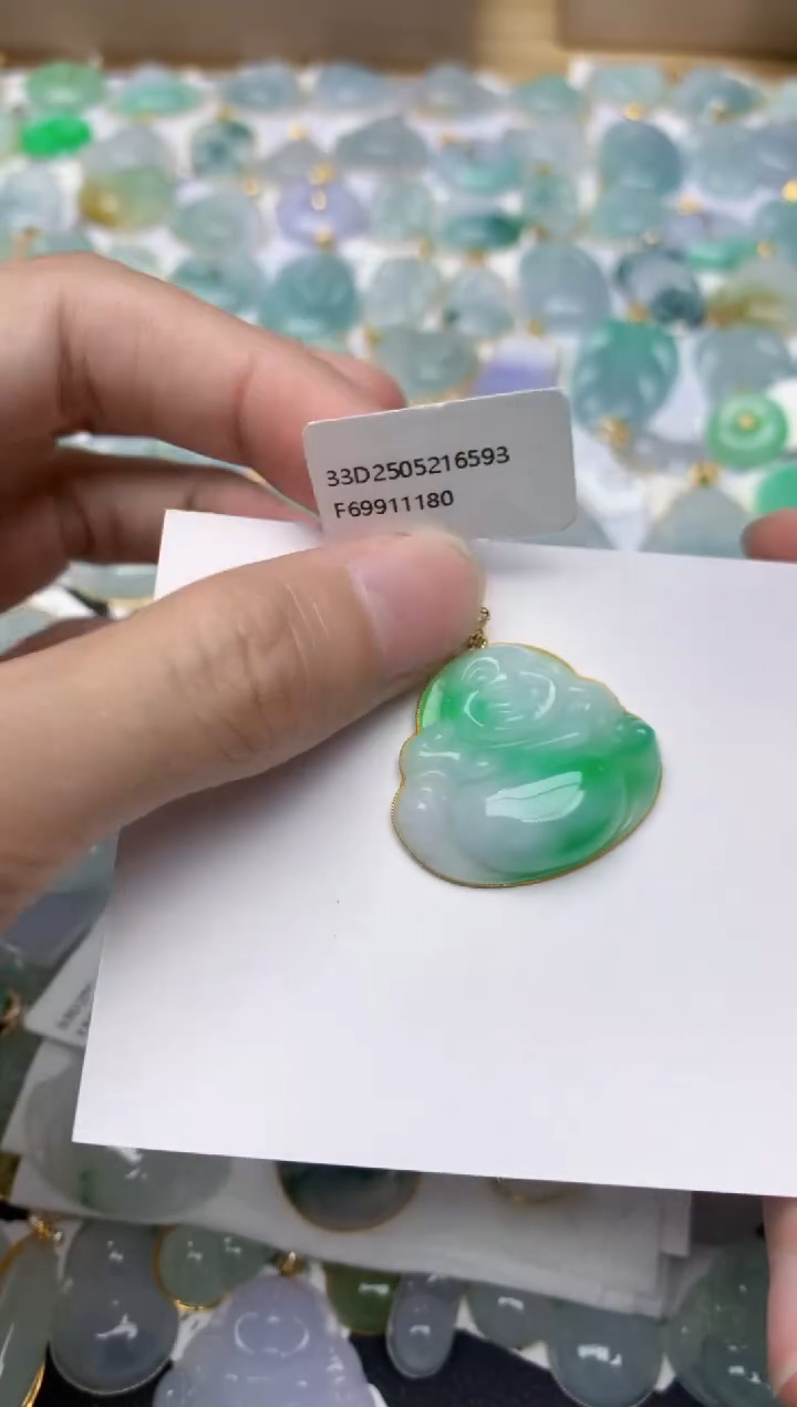 翡翠18K金镶嵌颈饰天然A货翡翠