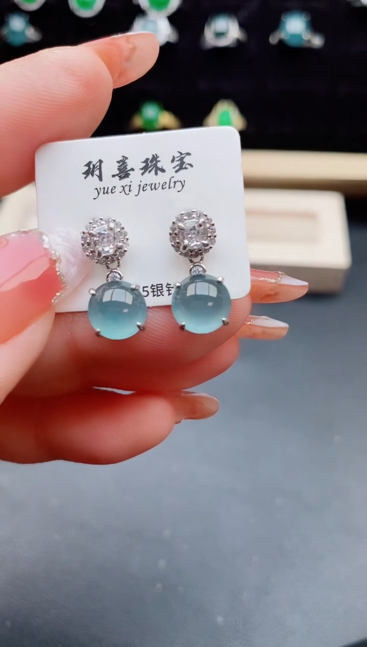 【闪购商品】翡翠耳饰银S925镶嵌21321