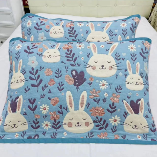 【微笑兔】-纯棉枕巾--纱布52*78