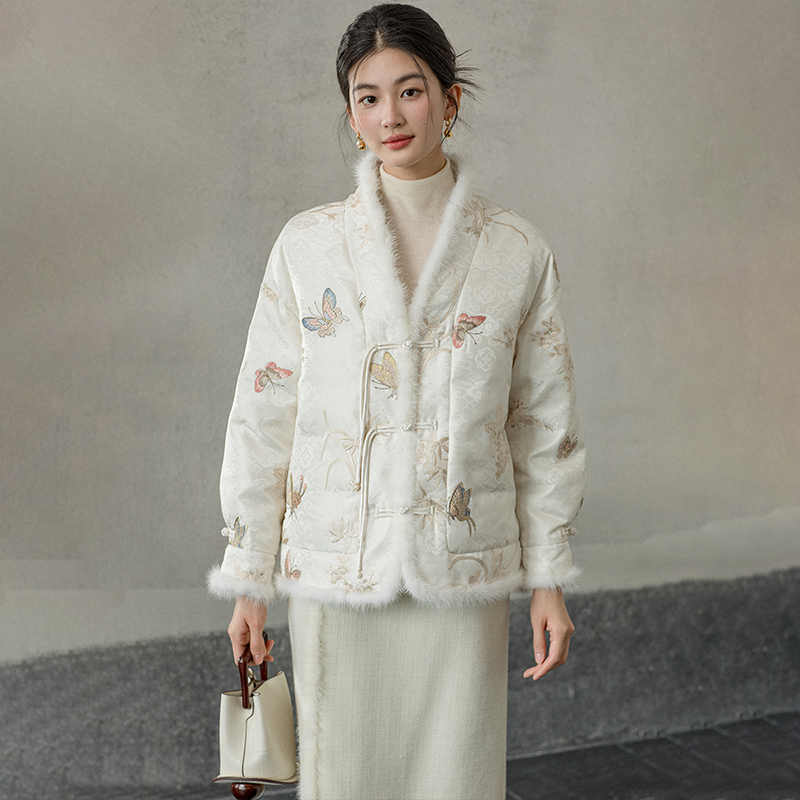 初蝉衣事新中式国风外套女冬季白鸭绒加厚保暖对襟羽绒服510046-N