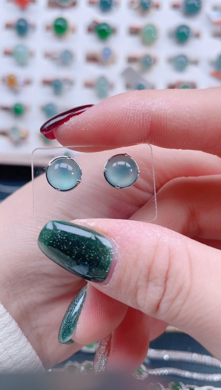 银S925镶嵌翡翠耳饰天然翡翠