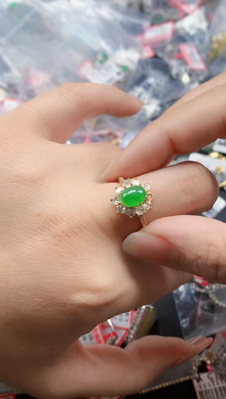 银S925镶嵌戒指翡翠天然A货缅甸翡翠