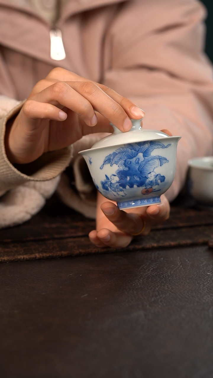 【闪购商品】杯聚澜堂五子闹春盖碗