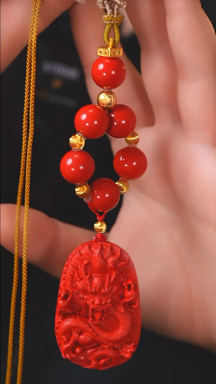 天然辰砂F898 朱砂龙挂件