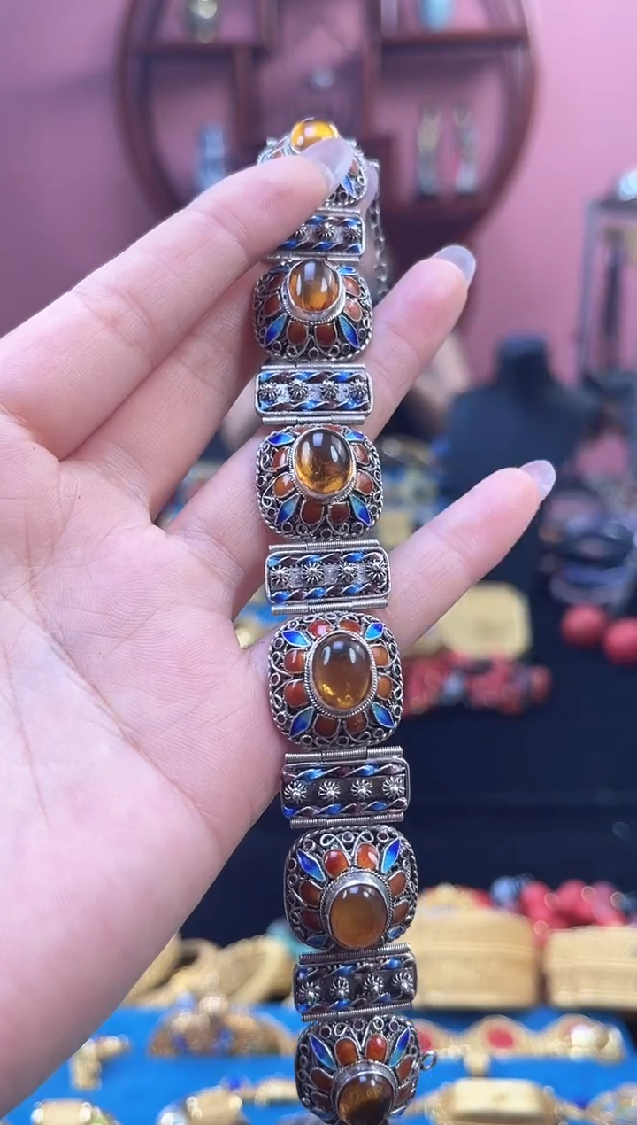 非遗 花丝镶嵌手排 蜜色 素银