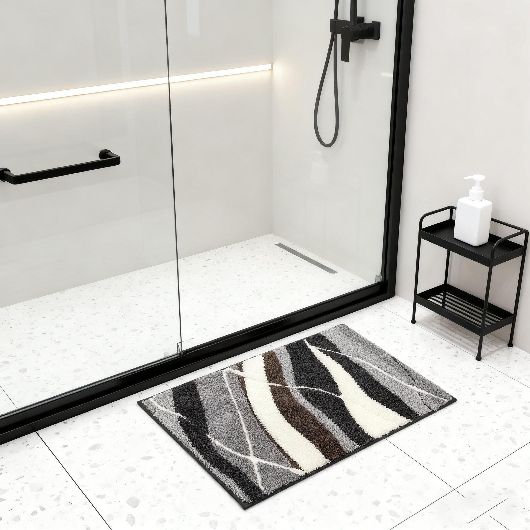 浴室垫50*80厘米【灰调抽象】植绒防滑浴室地垫