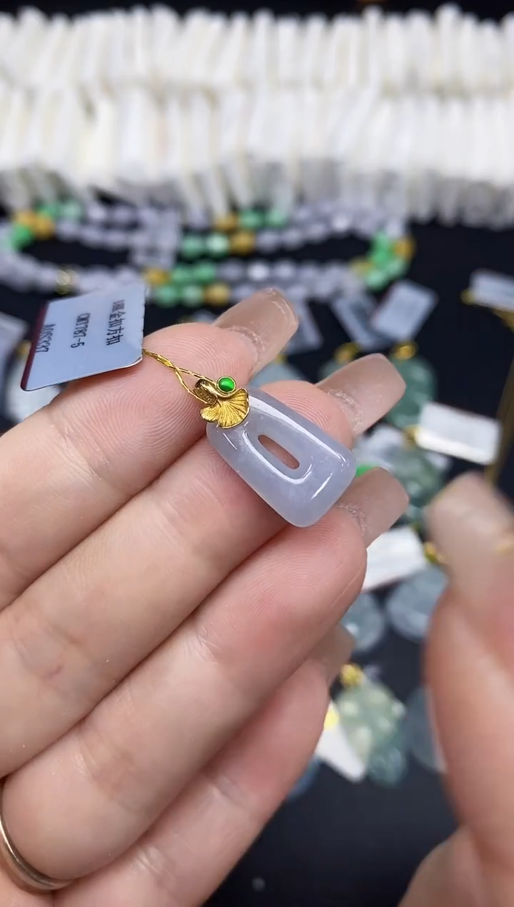 吊坠(不含链)18K金镶嵌翡翠公主扣18K金扣镶嵌@@CMT787-5