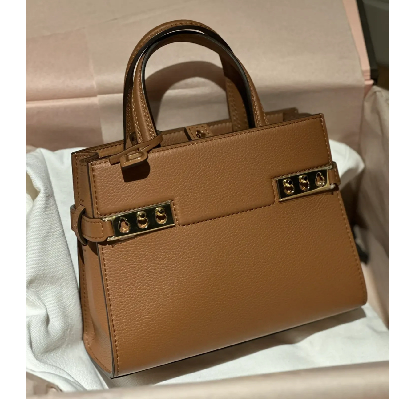 99新 Delvaux/德尔沃 小花Jerry 棕色 金扣 Tempete MINI手提包
