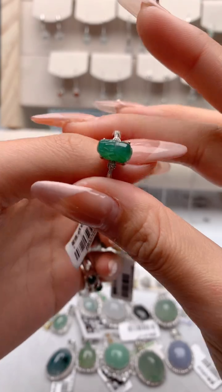 【闪购商品】翡翠戒指银S925镶嵌3号