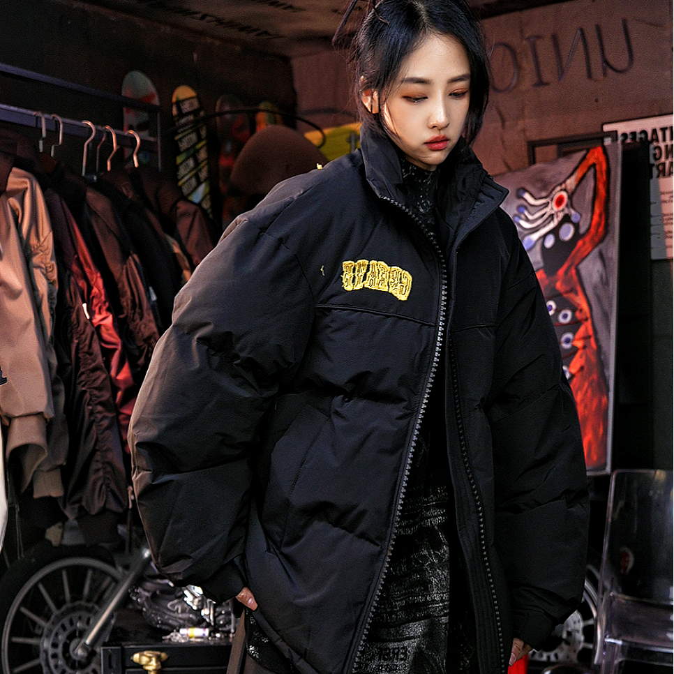 冬季立领撞色大拉链设计感棉衣宽松外套拼接潮牌痞帅连帽夹克棉服