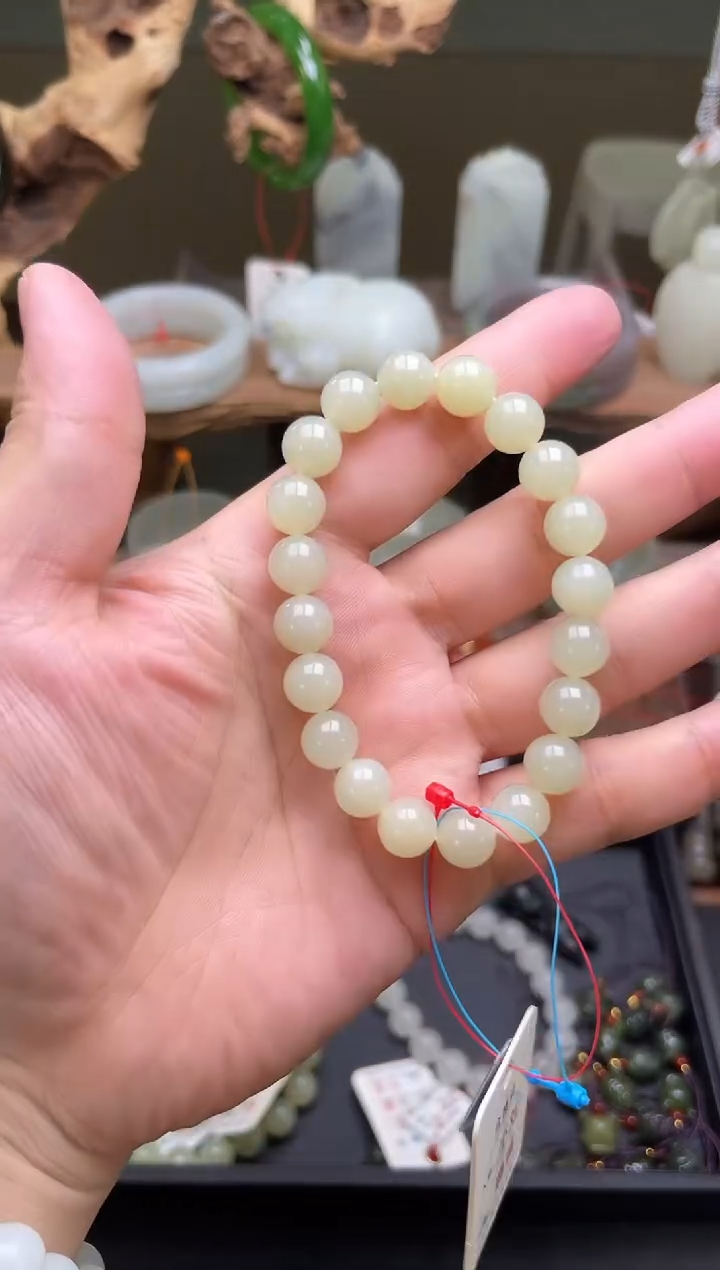 和田玉未镶嵌手串卡10且末迪克兰带糖 圆珠 多样性发一