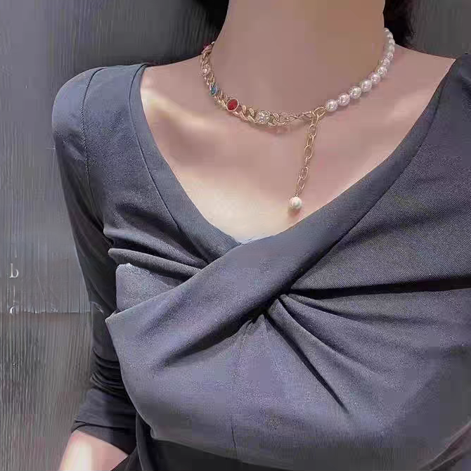 铜合金仿珍珠项链 季阿玛施新颖2025新款珍珠宝石项链手链饰品女