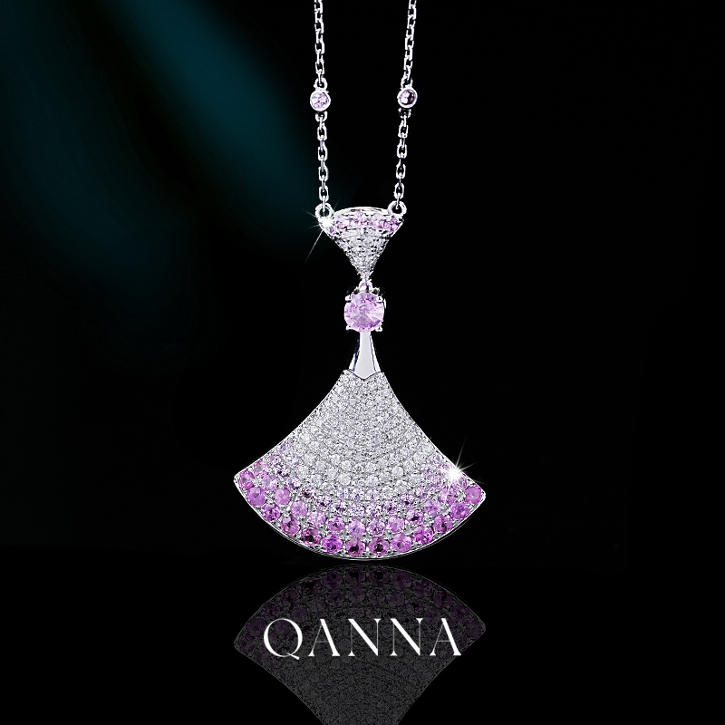 QANNA【大号粉色裙子】【重金版】气质高级时尚锁骨链钻石项链AF