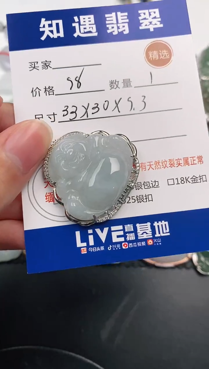 颈饰银S925镶嵌翡翠挂件