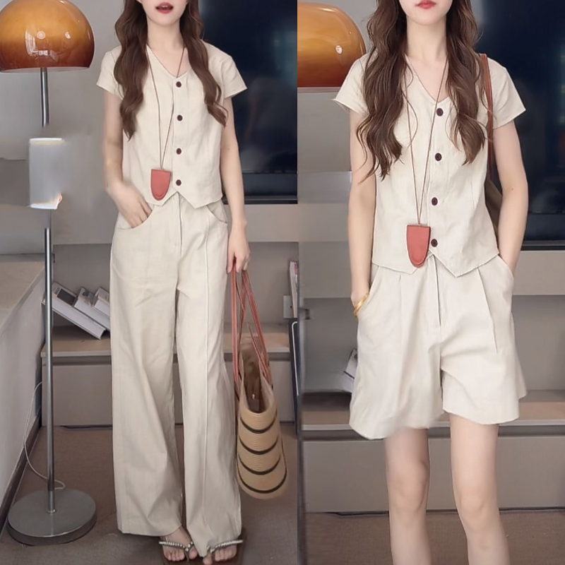 设计感套装女夏季3130新款洋气减龄裤子长短任选阔腿裤两件套