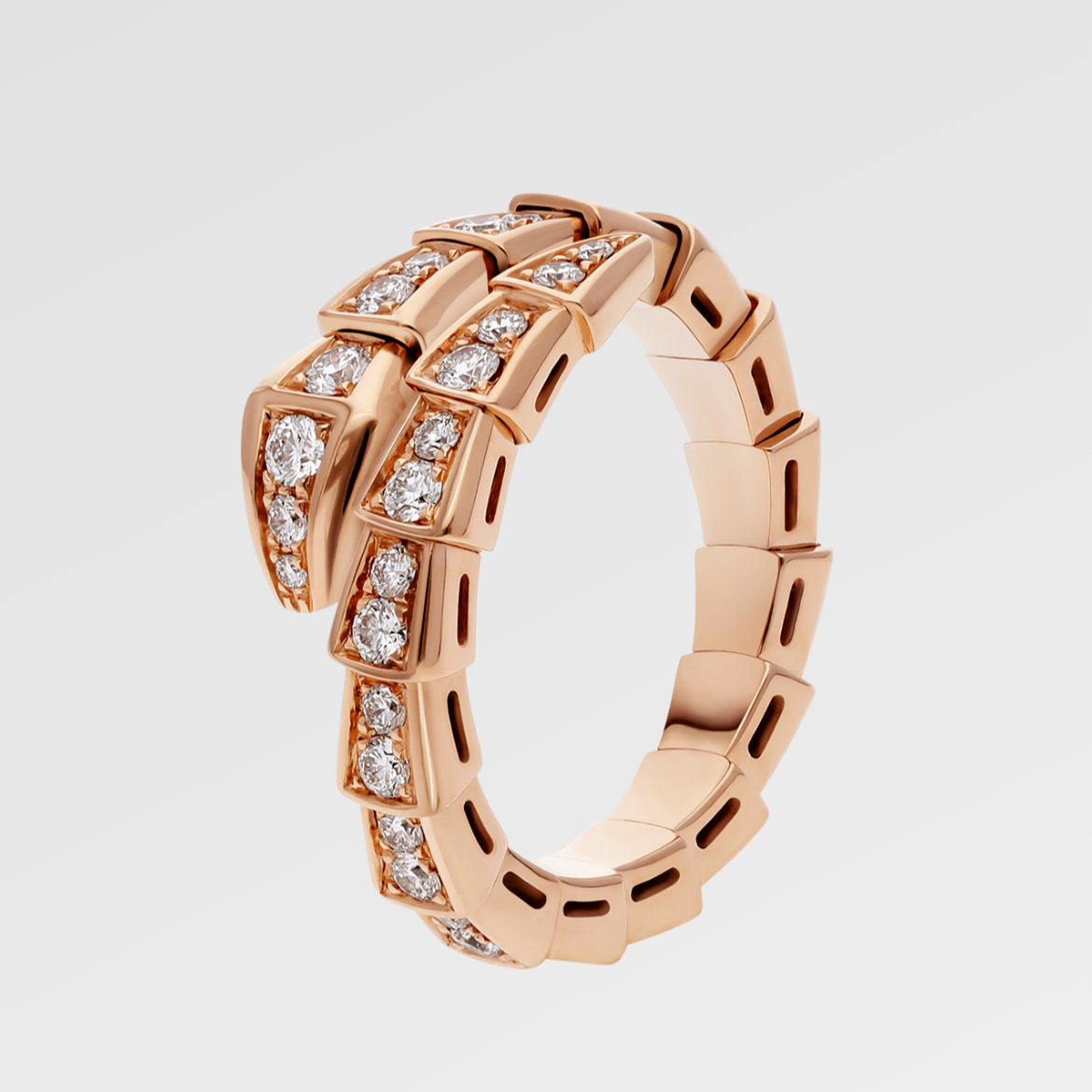 99新 BVLGARI/宝格丽 SERPENTI VIPER系列 玫瑰金色 满钻灵蛇戒指