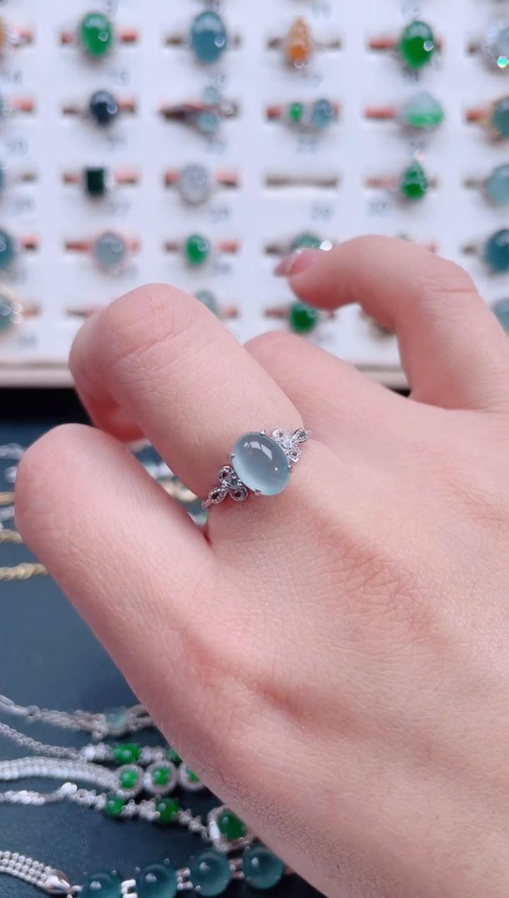 银S925镶嵌戒指翡翠天然翡翠