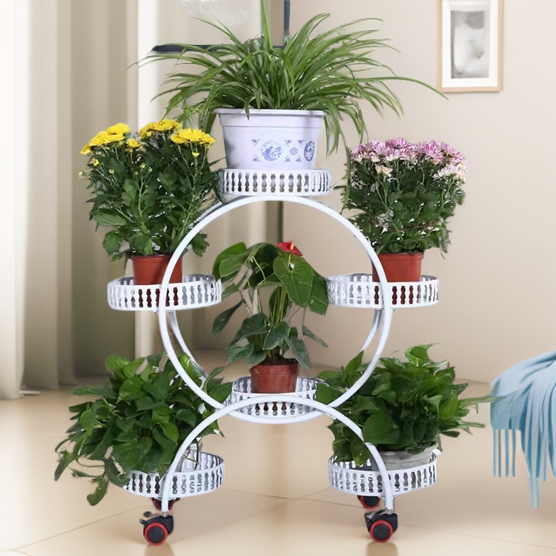 双十一六层铁艺花架带轮子可推动欧式