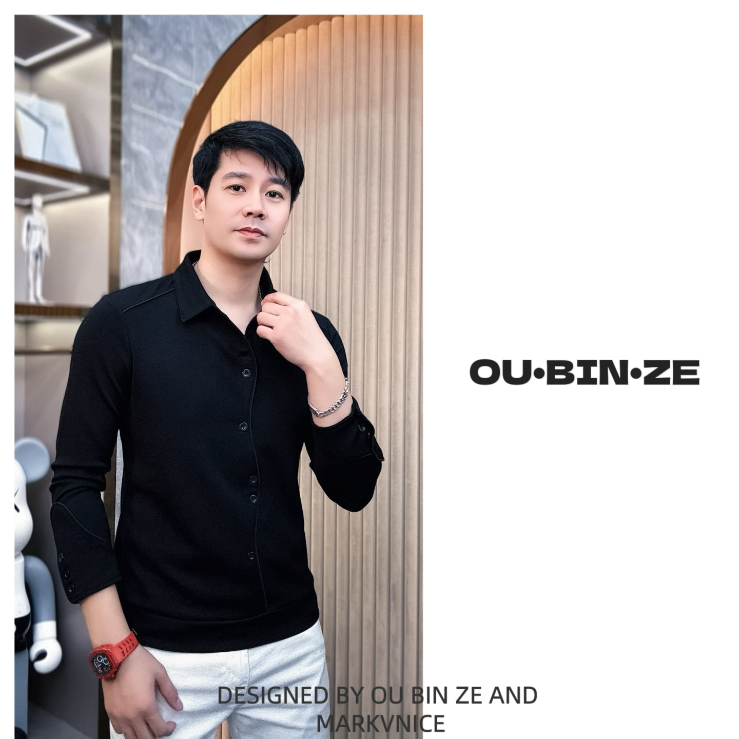 新 欧彬泽【剪裁】长袖衬衫翻领秋冬男装T恤时尚修身商务轻奢M5162