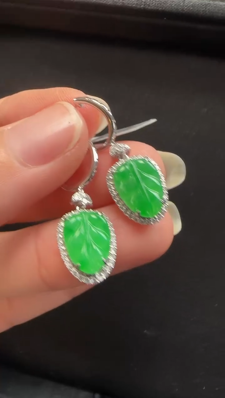 【闪购商品】翡翠18K金镶嵌耳饰5665叶子