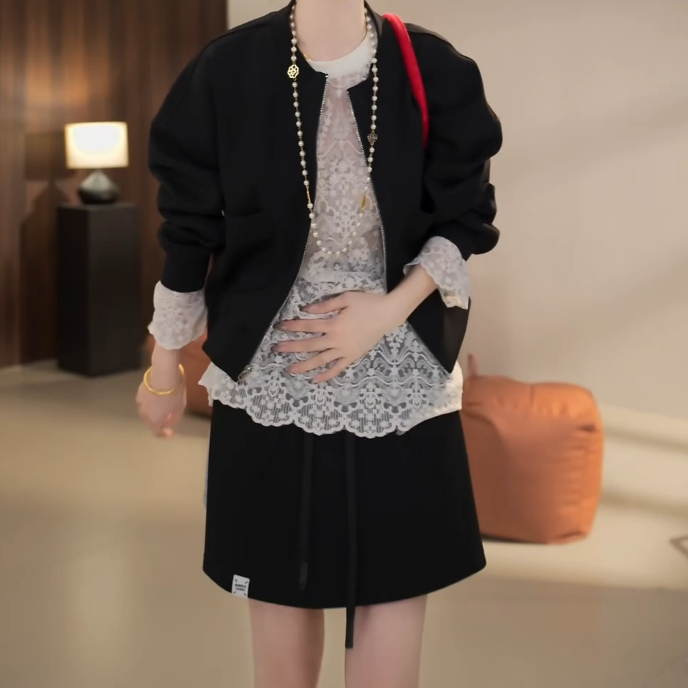 休闲百搭夹克棒球服套装ins风宽松潮流时尚短裙裙子两件套