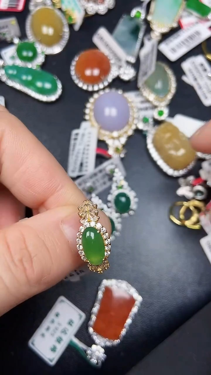 银S925镶嵌戒指翡翠3410