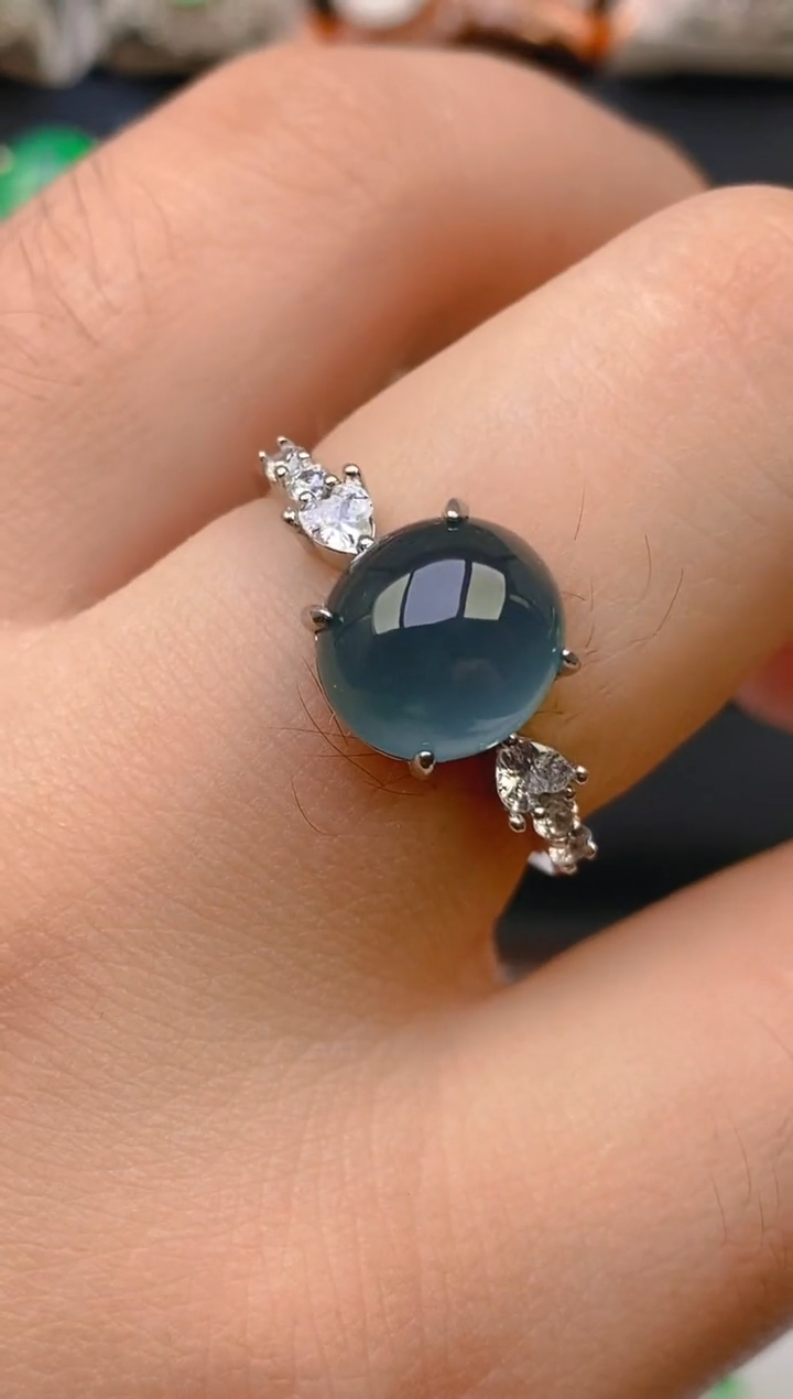 翡翠戒指银S925镶嵌天然