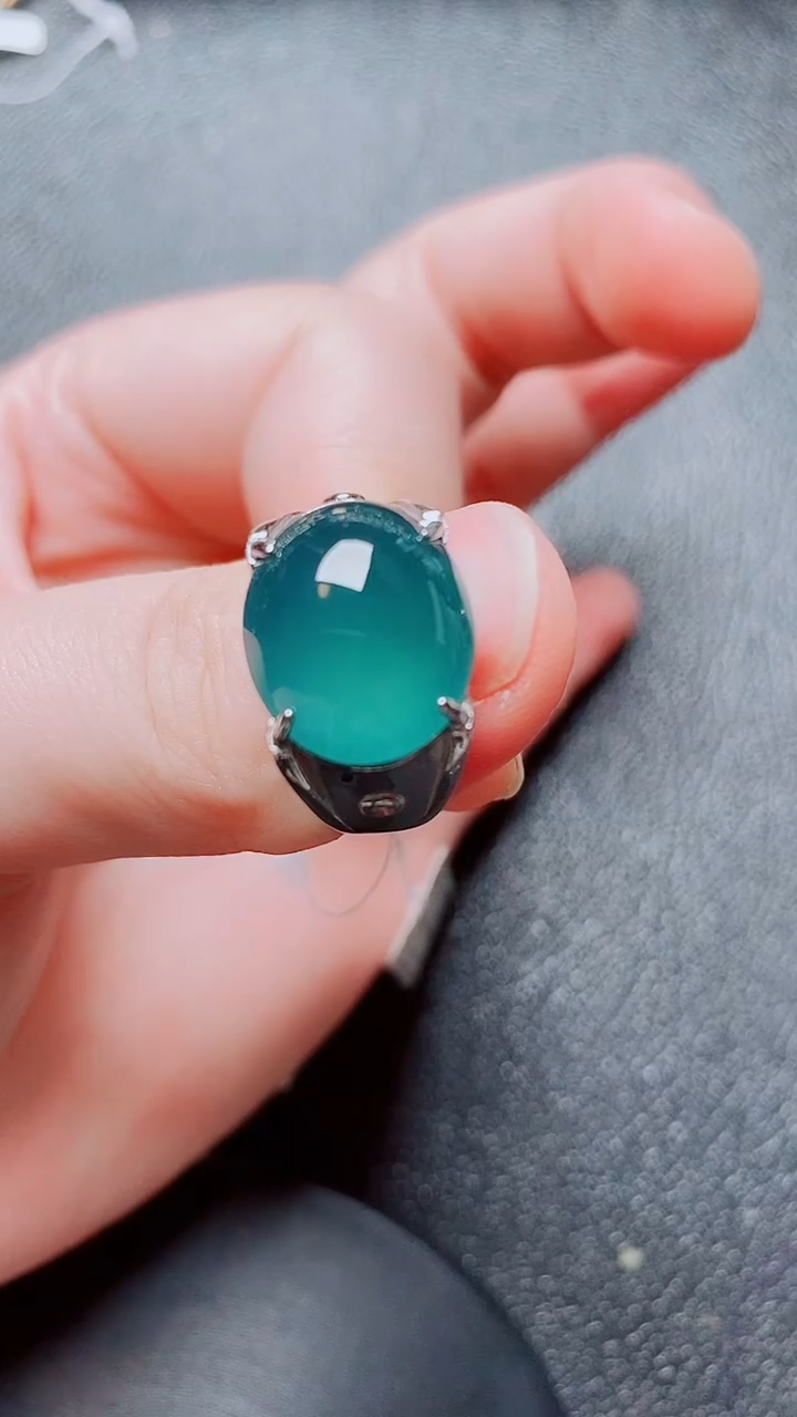 翡翠戒指银S925镶嵌翡翠