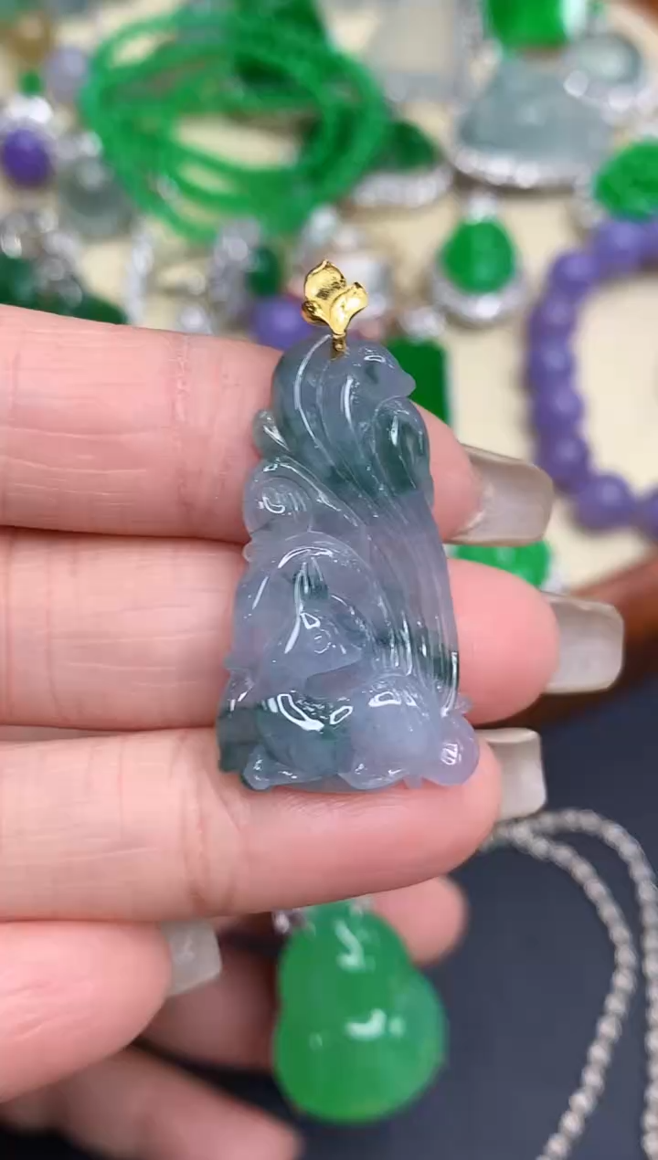 颈饰18K金镶嵌翡翠梓*83-中国好珍宝