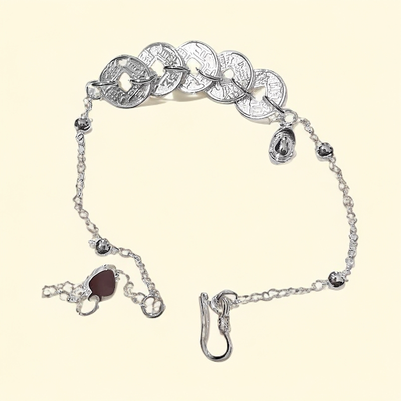 足银脚链 元宝五帝钱民族风百搭脚链