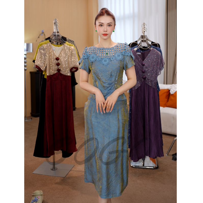 G6671时尚套装2025夏季新款套装裙妈妈裙子上衣半身裙两件套女