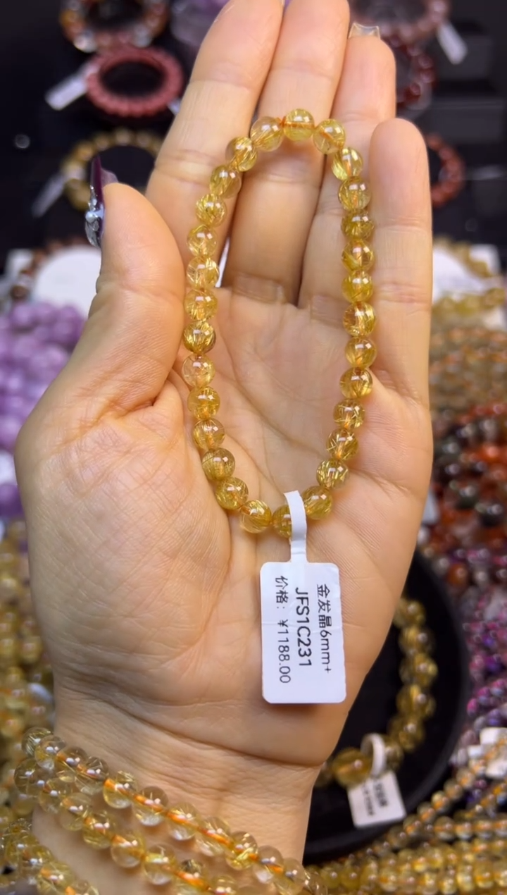 未镶嵌手串水晶金发晶6mm+