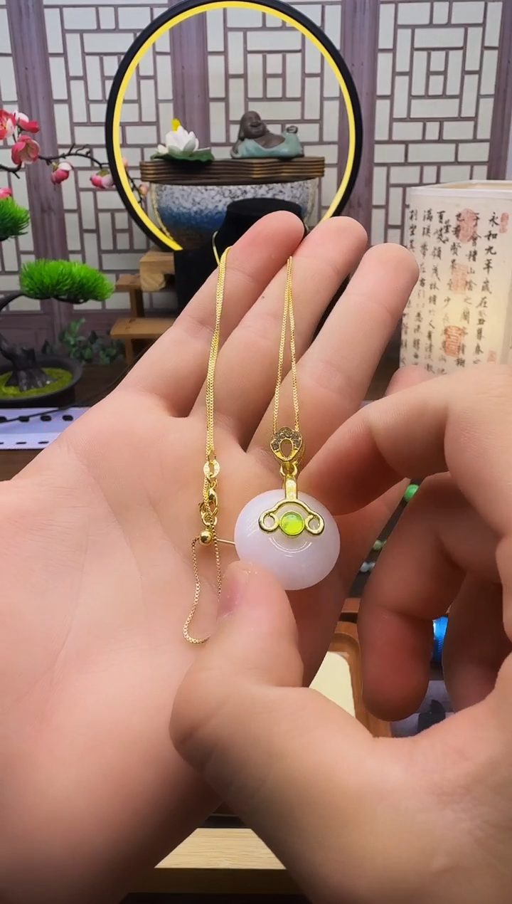 和田玉14K金镶嵌吊坠(赠链)D127