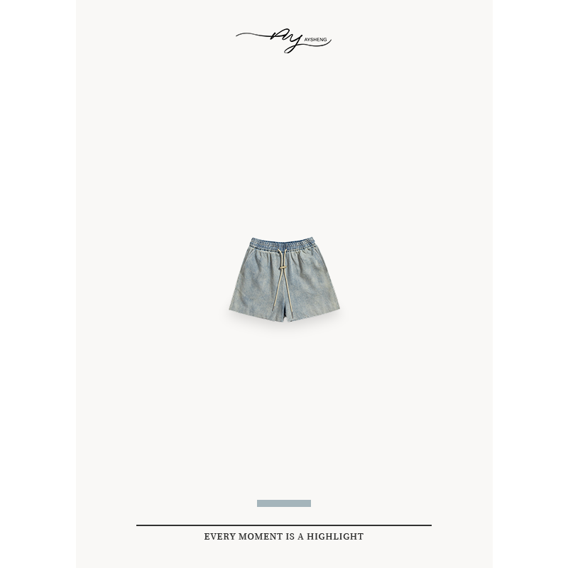 TXB 夏款蓝色休闲百搭牛仔抽绳短裤5768