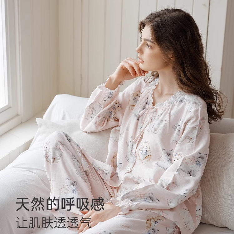 OAK FAMILY夏季新品女士家居服长袖套装竹棉亲子睡衣
