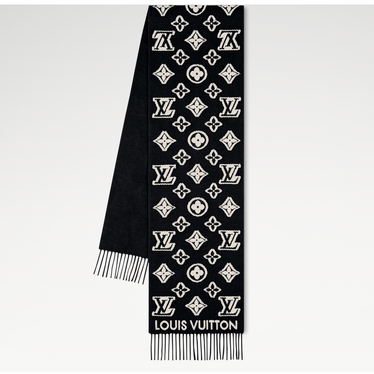 未使用 LouisVuitton/路易威登 浮雕3D印花羊毛羊绒流苏围巾