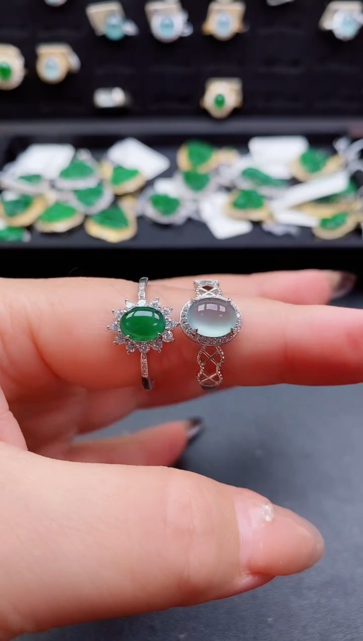 银S925镶嵌戒指翡翠1