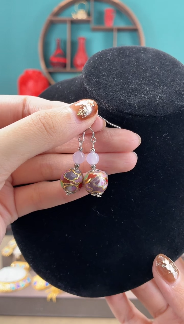 非遗手工景泰蓝耳环紫色