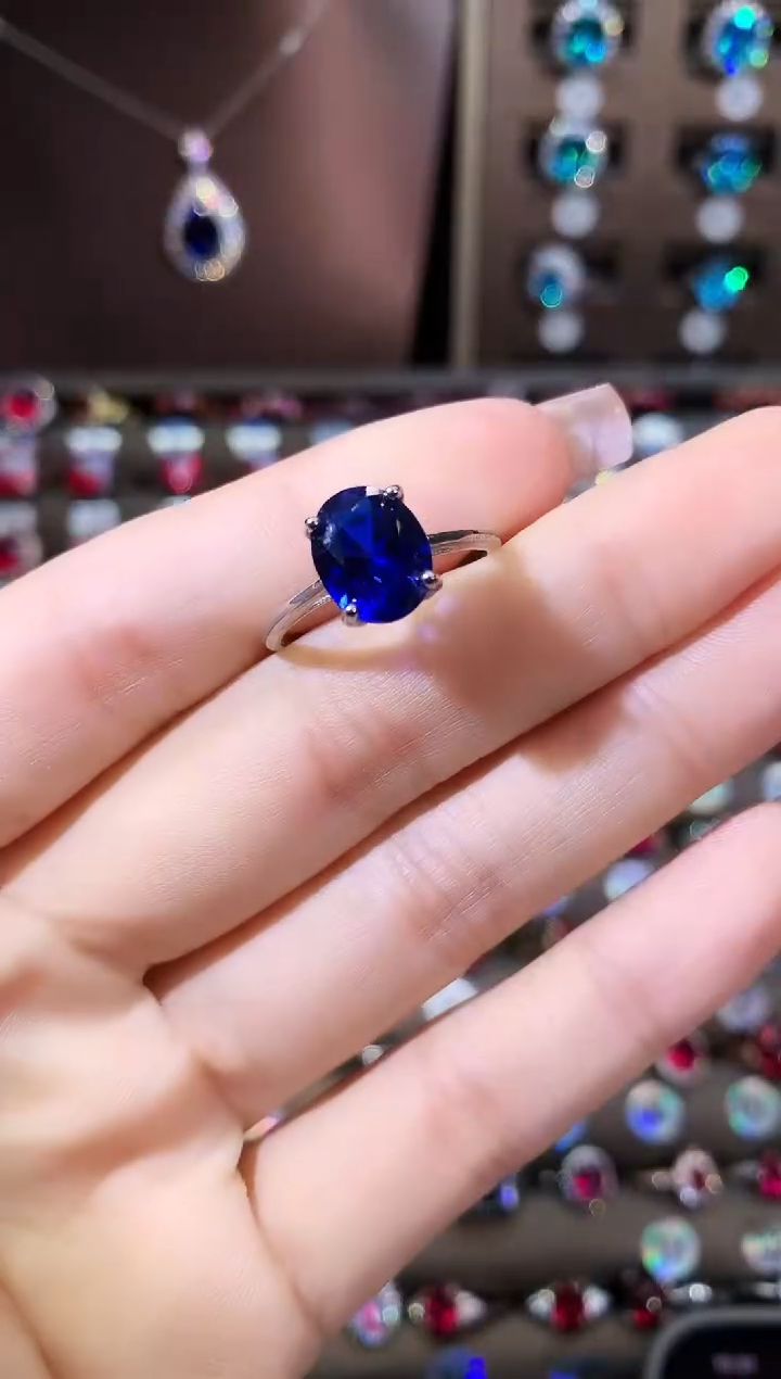 戒指蓝宝石银S925镶嵌810