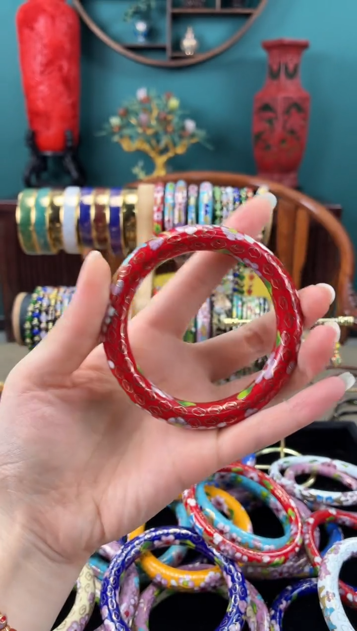 景泰蓝红色宽版镯