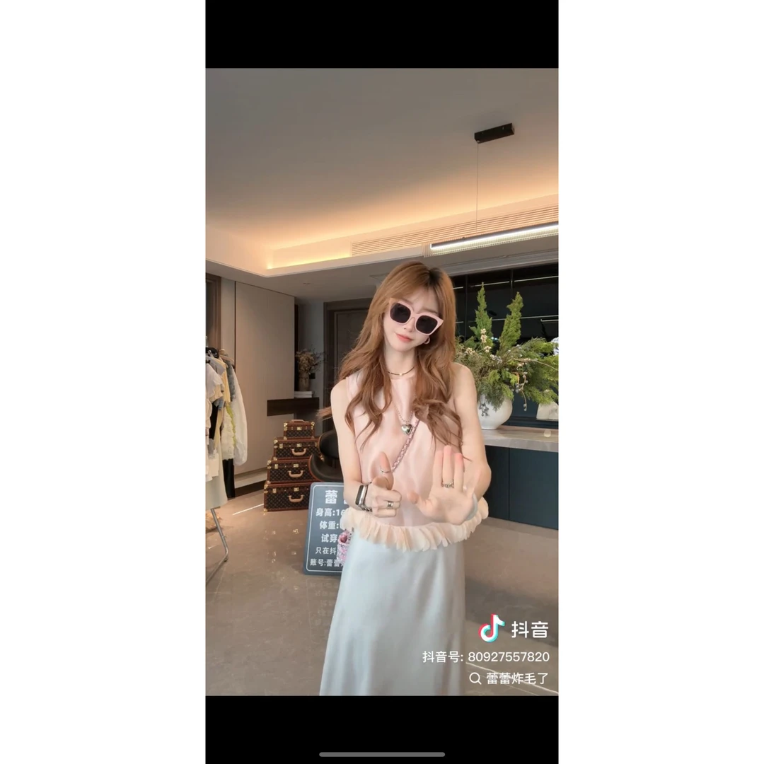 精致气质无袖背心女2025夏新款波边拼接宽松绑带小衫