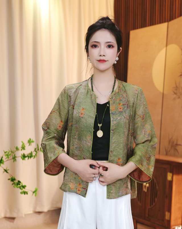 [青锦]2025新款新中式国风新款开衫外套上衣
