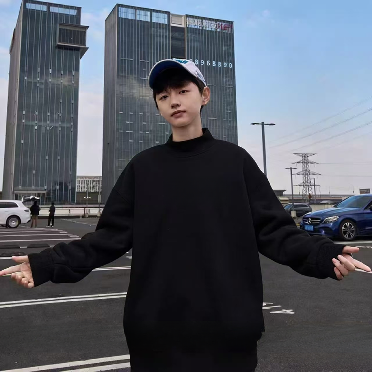 4122 黑色 青少年潮牌加厚保暖打底衫