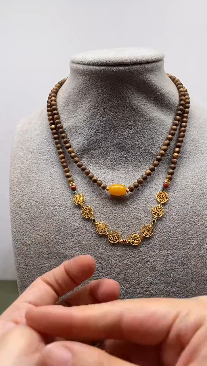 【闪购商品】沉香吊坠越南芽庄白奇楠0.6富贵八宝双层脖链