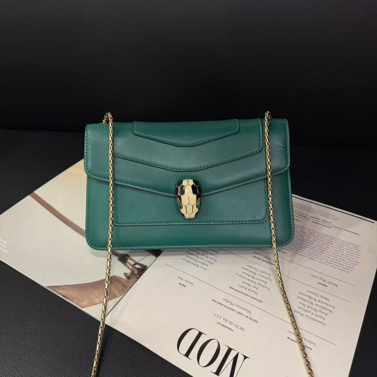 95新 BVLGARI/宝格丽 公价17400绿色蛇头斜挎包B6191寄卖服务