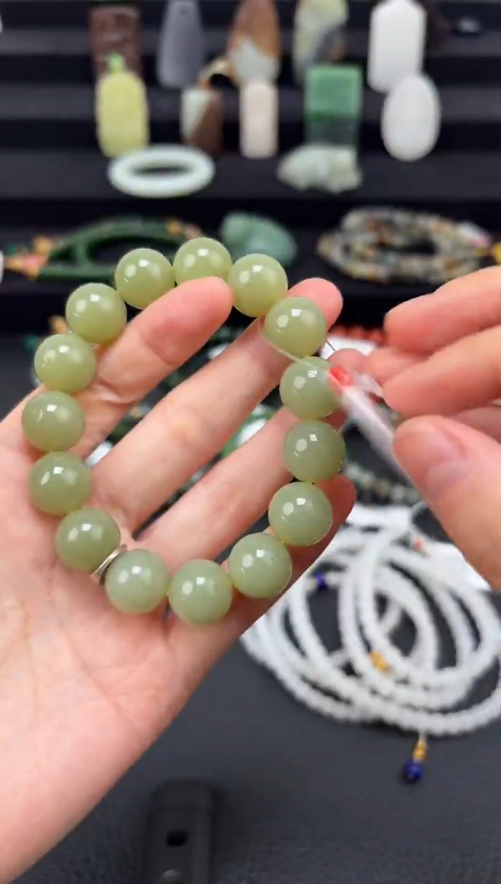 未镶嵌和田玉挂件14mm黄口圆珠手串