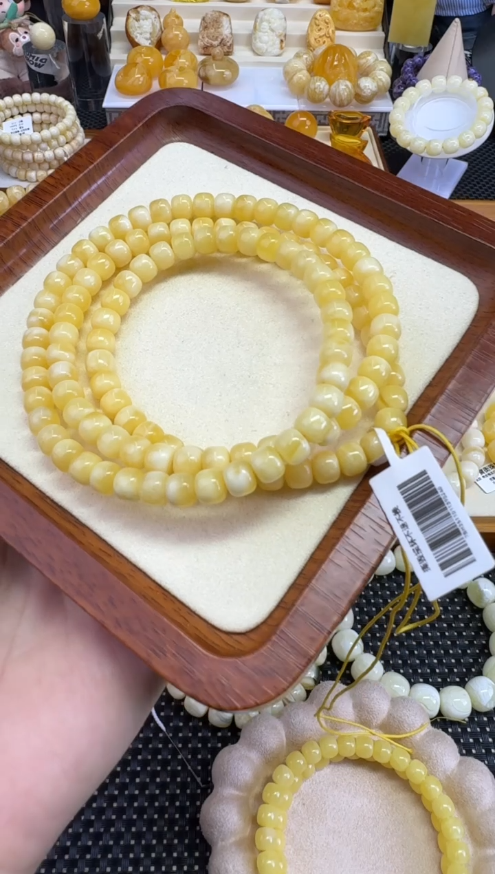 裸石琥珀未镶嵌宝衡 挚爱奶浓白花毕业108 7.4mm