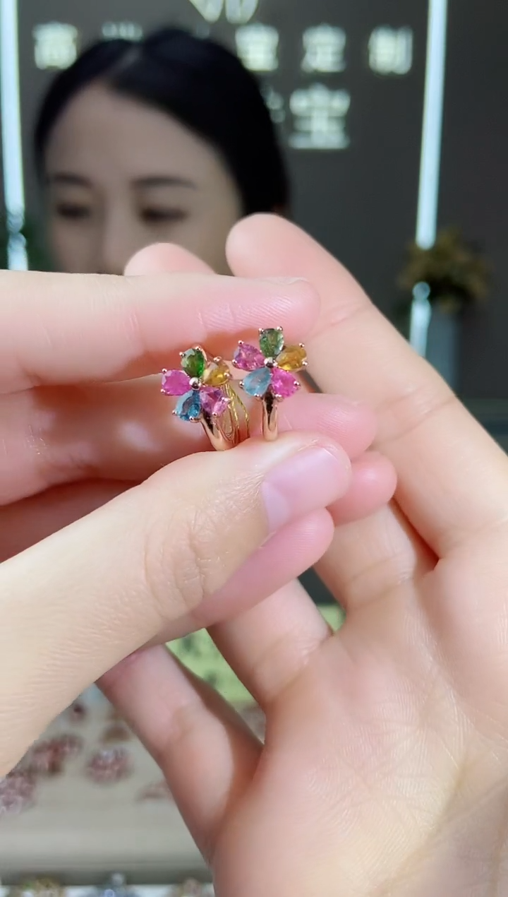 【闪购商品】碧玺耳饰银S925镶嵌耳饰